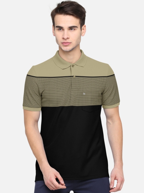 

BULLMER Men Black & Olive Green Colourblocked Polo Collar T-shirt