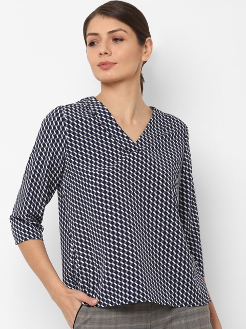 

Allen solly Woman Navy Blue Geometric Printed Regular Top