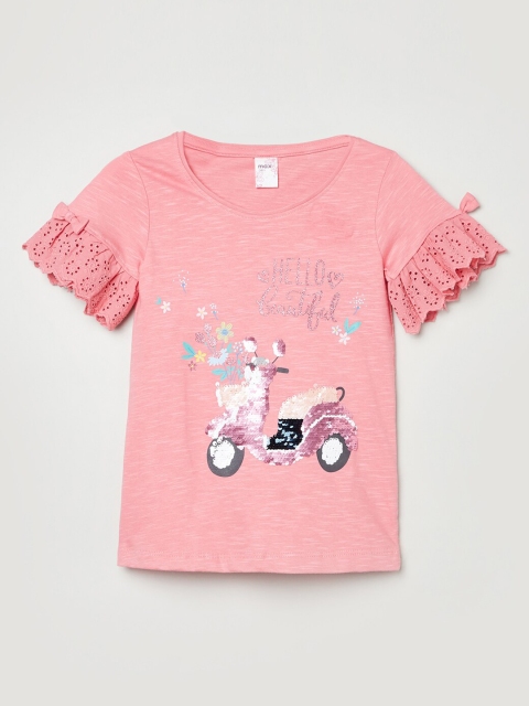 

max Pink Embellished Bell Sleeves Pure Cotton Regular Top