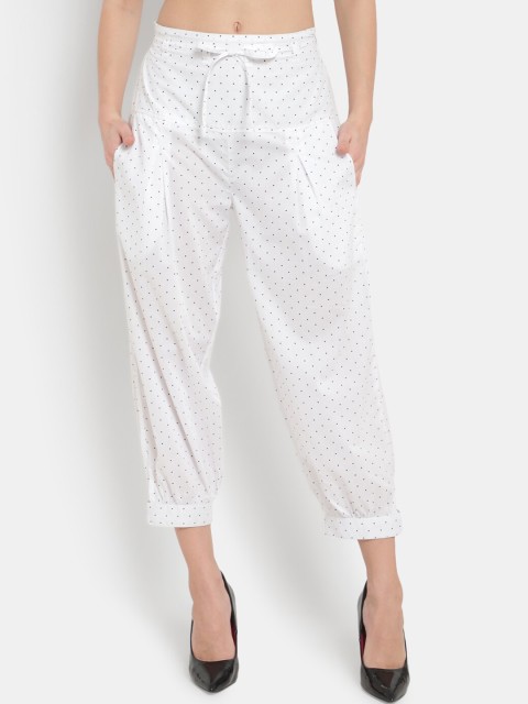 

Ayaany Women White & Black Polka Dot Printed Straight-Fit Harem Pants