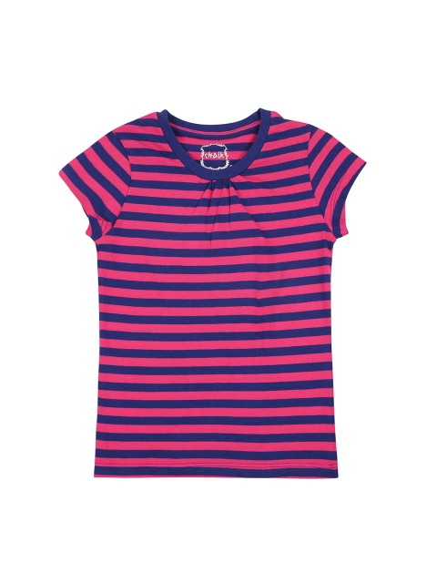 

CHALK by Pantaloons Girls Pink Navy Blue Striped Round Neck Cotton Pure Cotton T-shirt