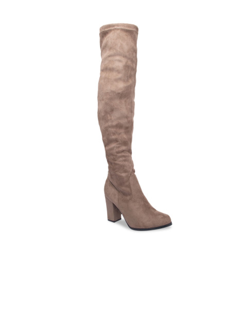 

Sole To Soul Women Taupe Solid Suede High Top Heeled Boots