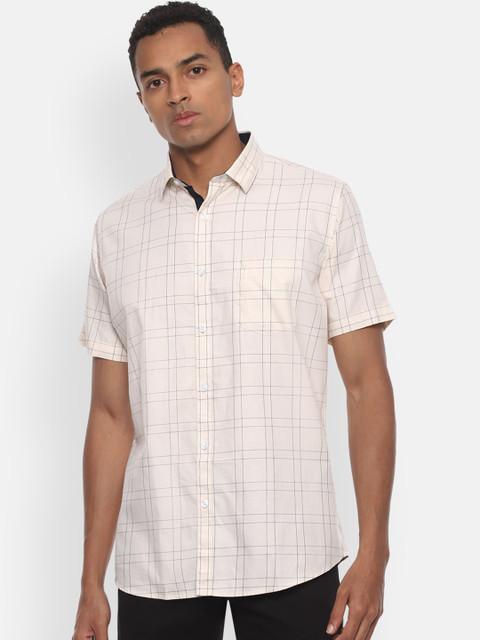 

Van Heusen Sport Men Cream-Coloured & Black Slim Fit Checked Casual Shirt