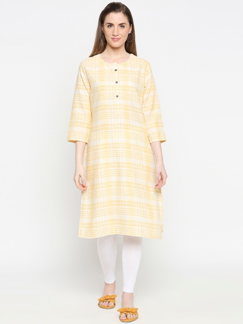 

ZRI Women Yellow Checked Straight Kurta