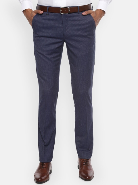 

Van Heusen Men Navy Blue Slim Fit Striped Formal Trousers