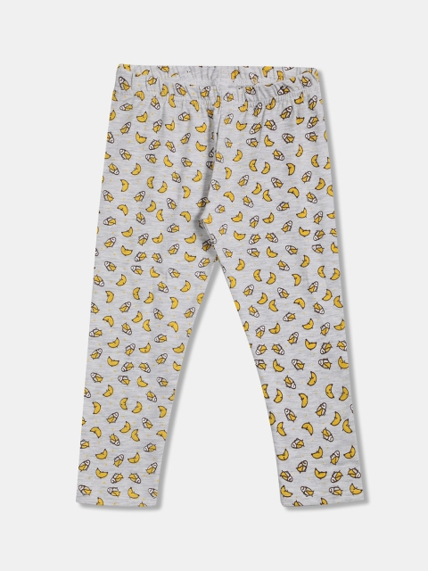 

Donuts Infant Girls Grey Melange & Yellow Printed Ankle-Length Leggings