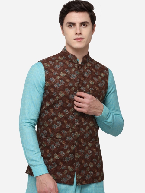 

JB STUDIO Men Brown Woven Design Nehru Jacket