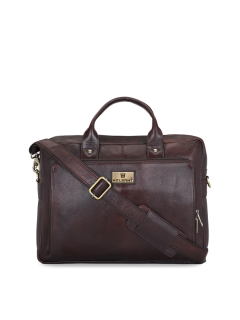 

WELBAWT Men Brown & Gold-Toned Textured Laptop Bag
