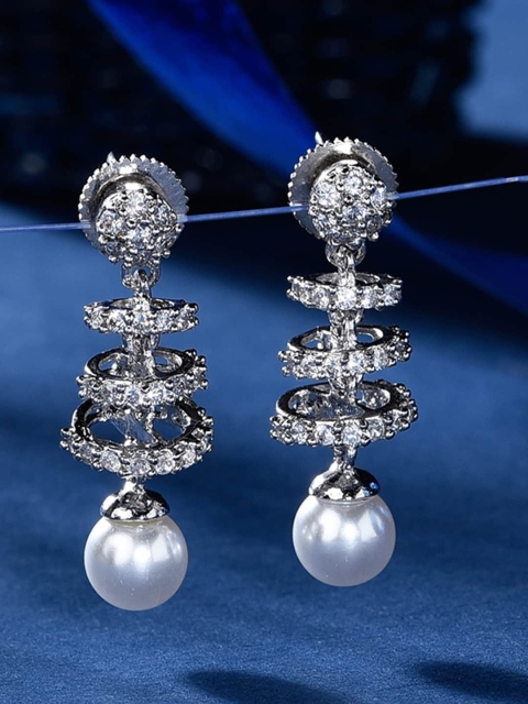 

Amavi Silver-Plated & White AD Geometric Drop Earrings