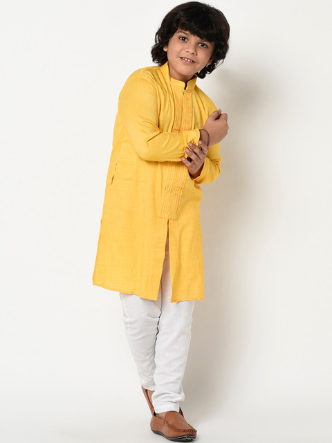 

DEYANN Boys Yellow Self Design Kurta with Pyjamas