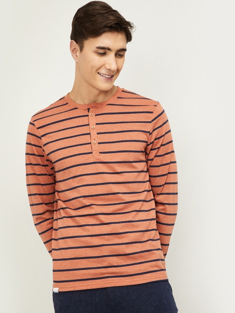 

Fame Forever by Lifestyle Men Rust Striped Henley Neck T-shirt