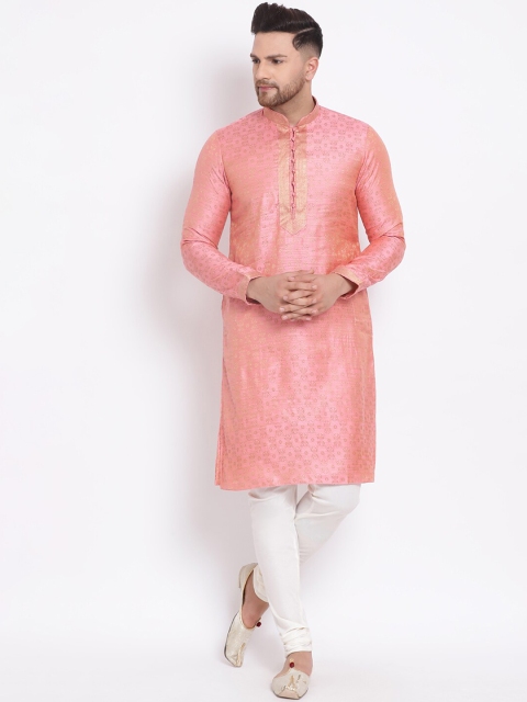 

Sanwara Men Pink Self Design Kurta with Pyjamas