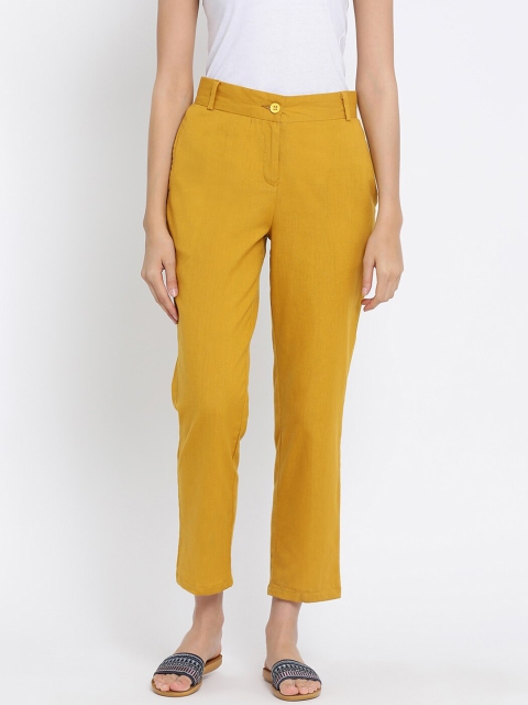 

Meee Women Mustard Regular Fit Solid Regular Trousers