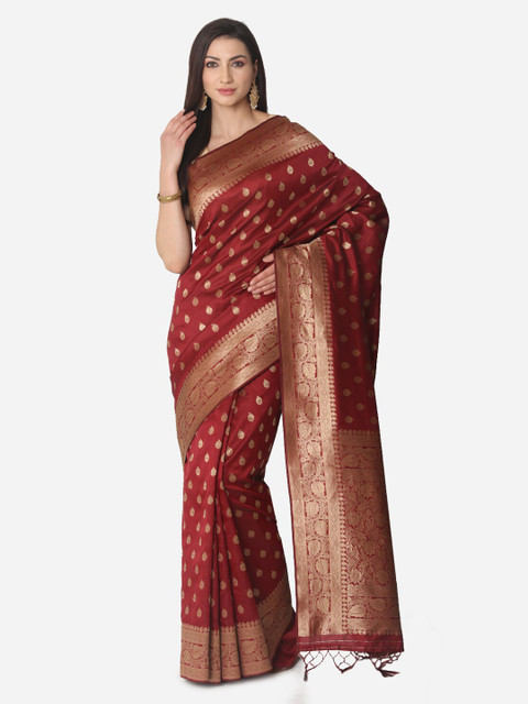 

BOMBAY SELECTIONS Maroon Silk Blend Woven Design Banarasi Saree
