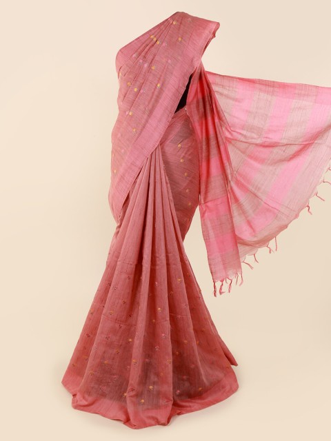 

Pothys Pink Embroidered Linen Blend Saree