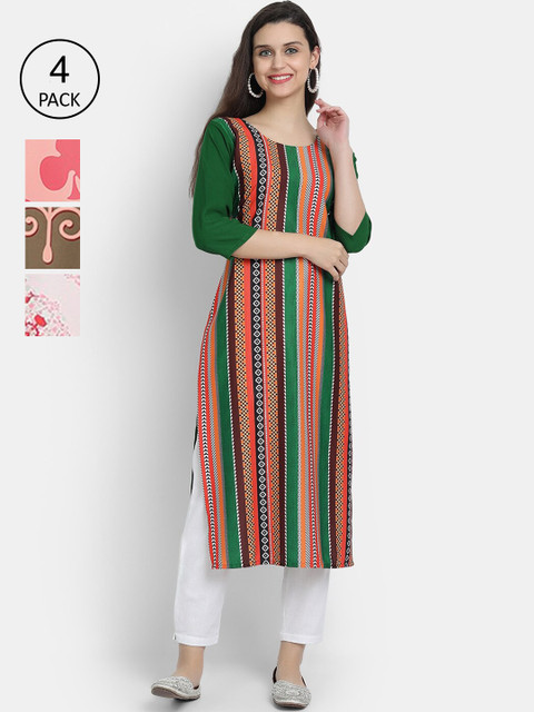 

7Threads Women Pack of 4 Printed Crepe Kurtas, Multi