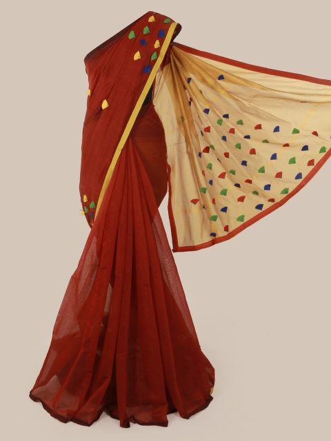 

Pothys Maroon Solid Cotton Blend Saree