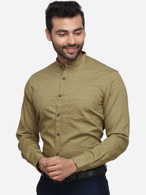 

Greenfibre Men Olive Green Slim Fit Printed Cotton Formal Shirt