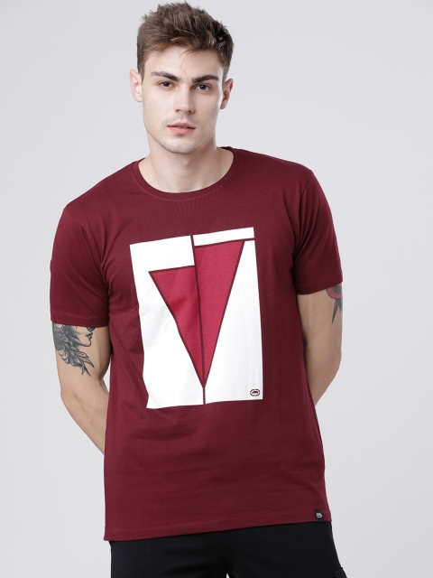 Ecko Unltd Men Maroon Colourblocked Round Neck T-shirt