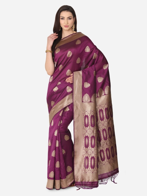 

BOMBAY SELECTIONS Purple Silk Blend Woven Design Banarasi Saree