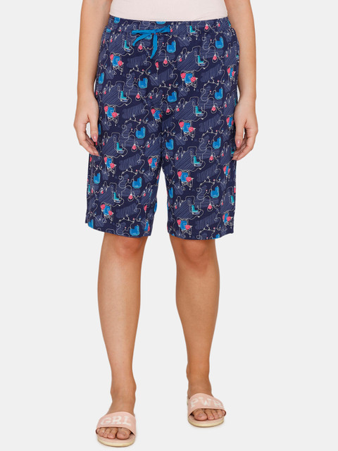 

Zivame Women Navy Blue Printed Regular Fit Regular Shorts