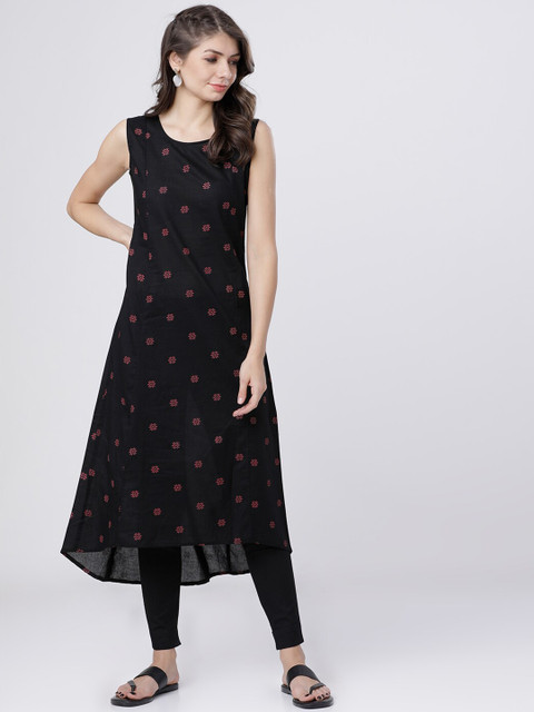 

Vishudh Women Black Printed A-Line Kurta