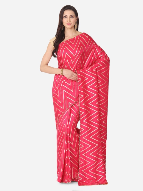 

BOMBAY SELECTIONS Pink & Beige Silk Blend Printed Banarasi Saree