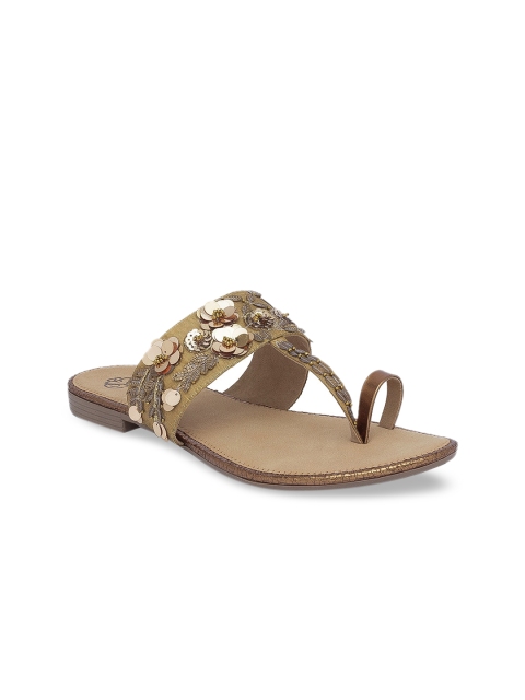 

Sole To Soul Women Bronze-Toned Embellished T-Strap Flats