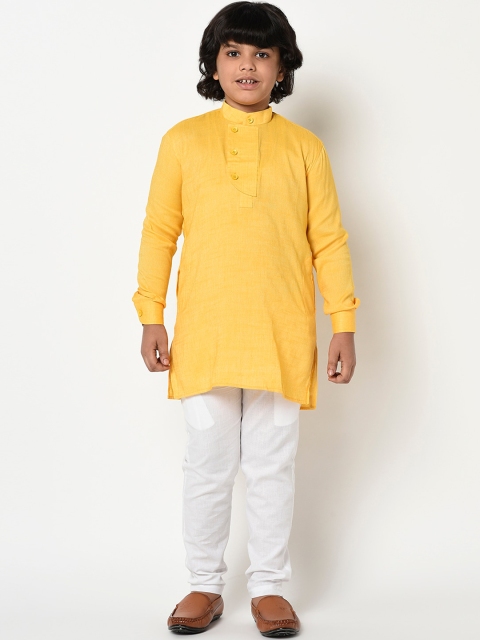 

DEYANN Boys Yellow & White Solid Kurta with Pyjamas