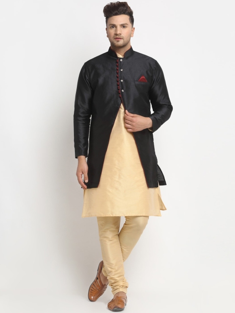 

Benstoke Men Gold-Colored & Black Self-Design Sherwani Set