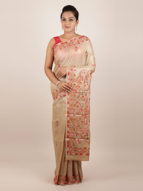 

Pothys Cream-Coloured Pure Silk Woven Design Tussar Saree