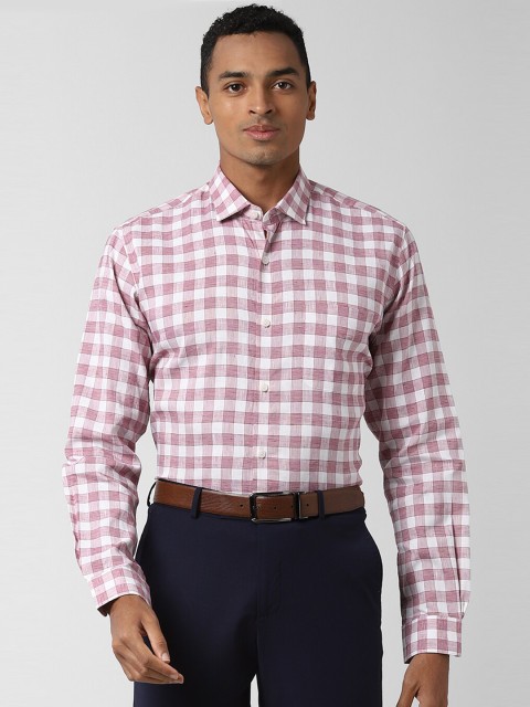 

Peter England Elite Men White & Maroon Regular Fit Checked Casual Shirt