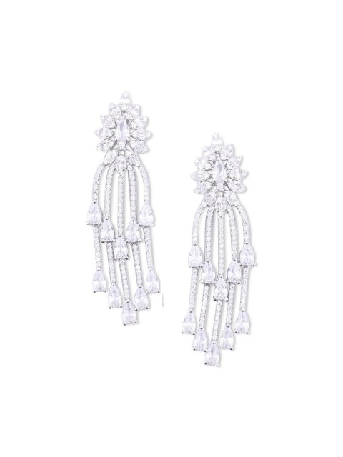 

shaze Silver-Toned & White Rhodium-Plated Contemporary Drop Earrings