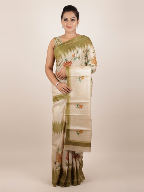 

Pothys Cream-Coloured Pure Silk Woven Design Tussar Saree