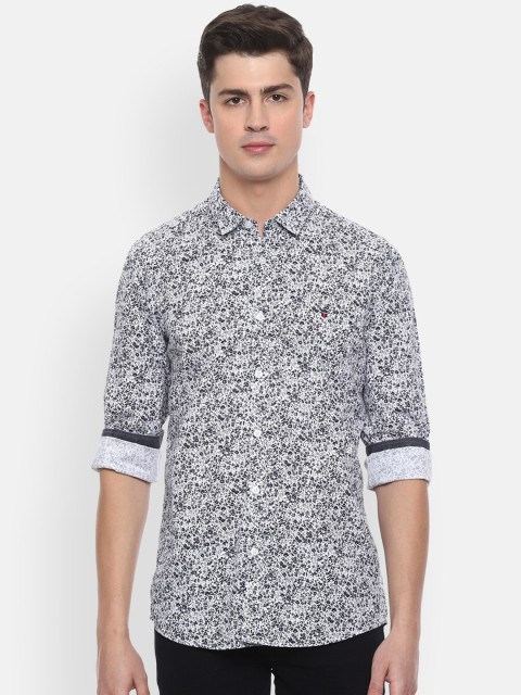 Louis Philippe Jeans Men White Slim Fit Printed Casual Shirt