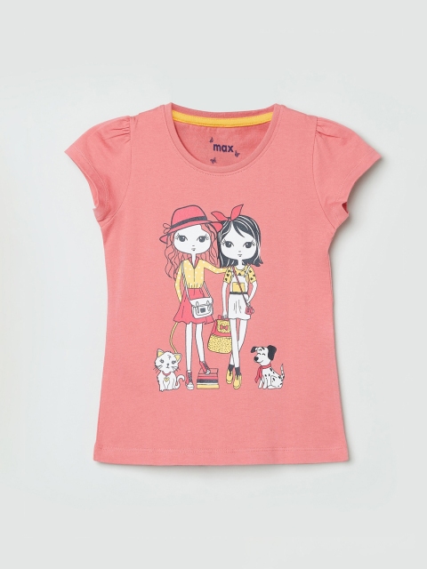 

max Girls Pink Printed Round Neck T-shirt