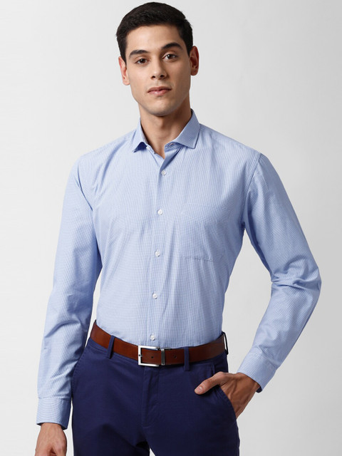 

Peter England Men Blue Regular Fit Checked Formal Shirt