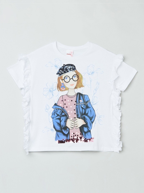 

Max Girls White Printed Pure Cotton Boxy Top