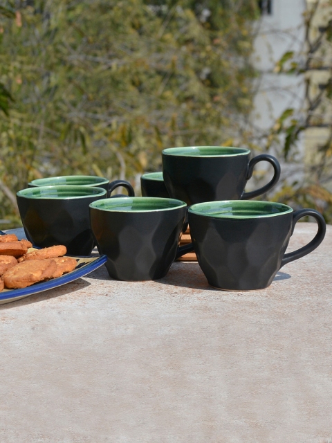 

StyleMyWay Set of 6 Charcoal & Green Solid Ceramic Cups 150 ml Each