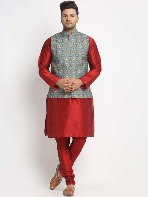 

Benstoke Men Maroon Solid Kurta with Pyjamas