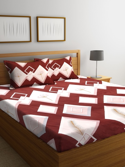 

NEUDIS Brown & Pink Geometric 180 TC Polycotton 1 King Bedsheet with 2 Pillow Covers