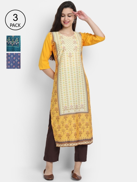 

7threads Women Pack Of 3 Ethnic Motifs Printed Crepe Kurta, Multi