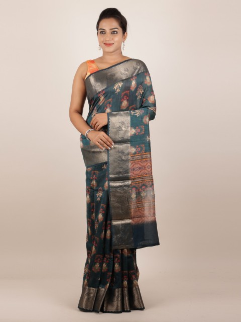 

Pothys Green Pure Silk Printed Tussar Saree
