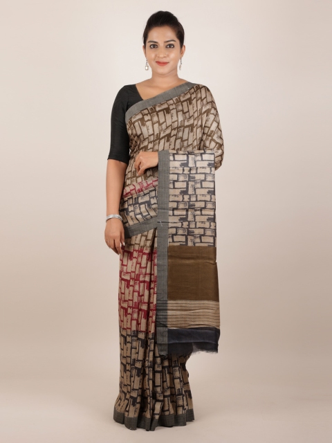 

Pothys Multicoloured Pure Silk Printed Tussar Saree, Multi