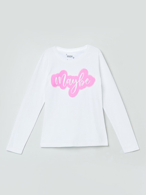 

max Girls White Printed Round Neck T-shirt