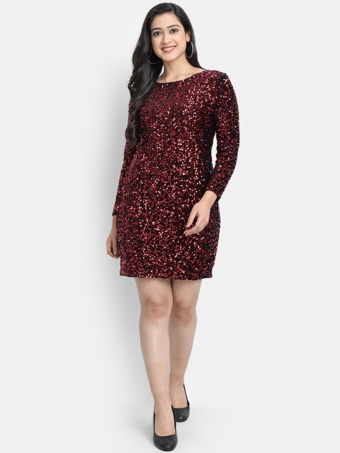 

Globon Impex Women Red Embellished Sheath Dress