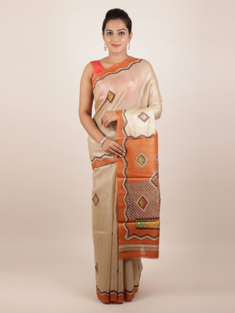 

Pothys Cream-Coloured Pure Silk Woven Design Tussar Saree