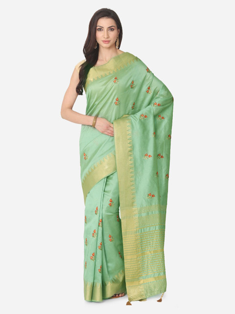 

BOMBAY SELECTIONS Sea Green & Brown Art Silk Woven Design Saree