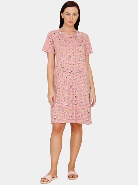 

Zivame Women Pink & Black Printed Sleep Shirt