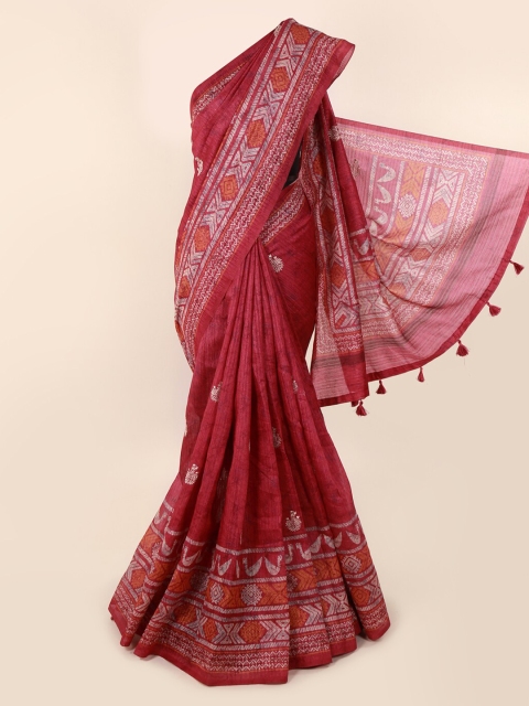 

Pothys Pink Printed Jute Cotton Saree